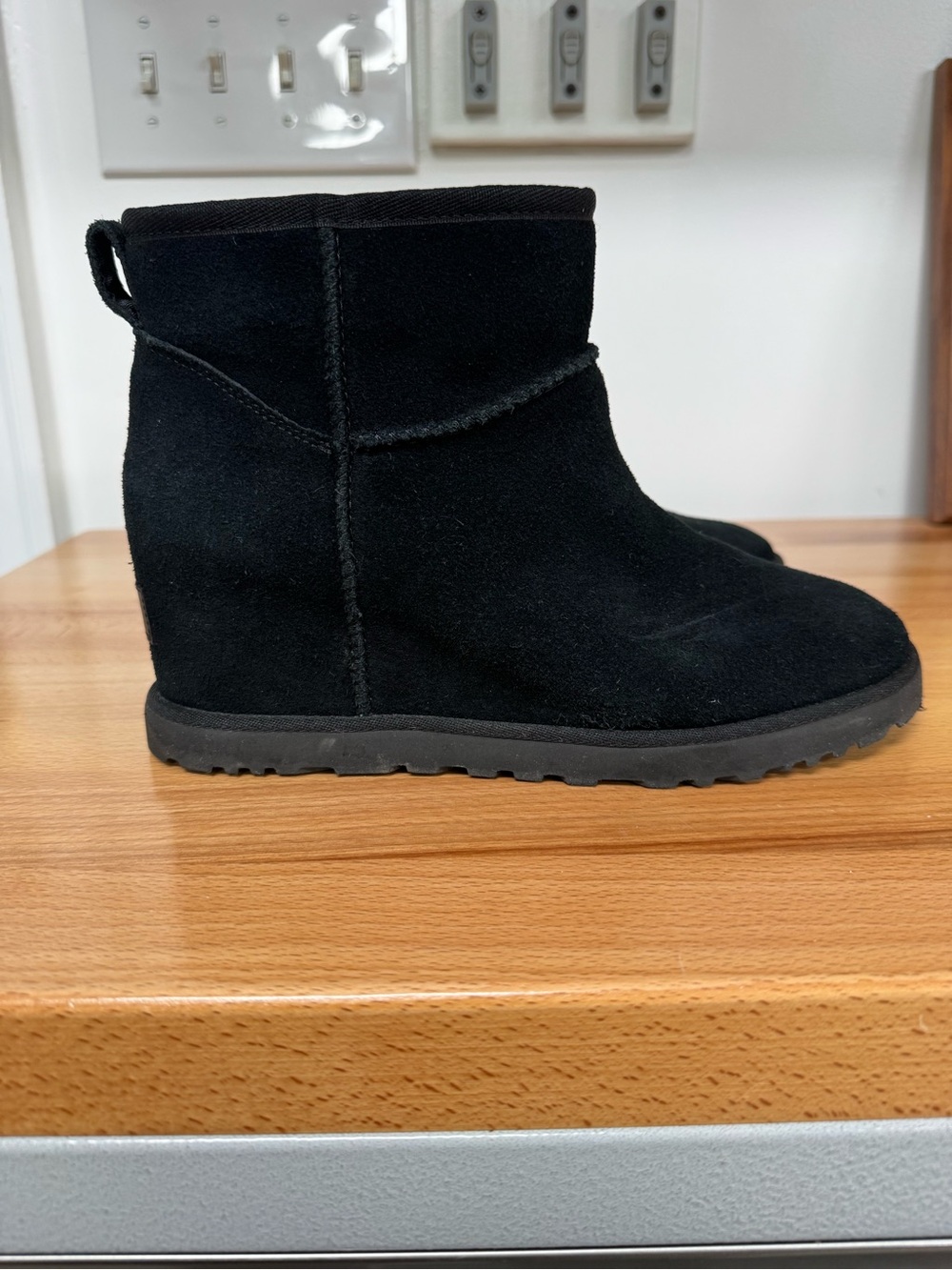 UGG Black Suede Wedge Short Ankle Boots